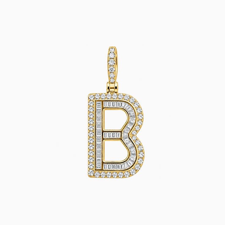 Baguette and round diamond initial pendant
