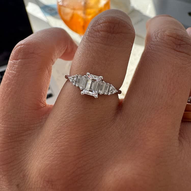 Emerald petite diamond ring