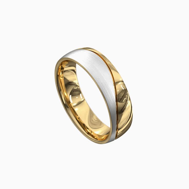 Two tone mens ring with wave groove
