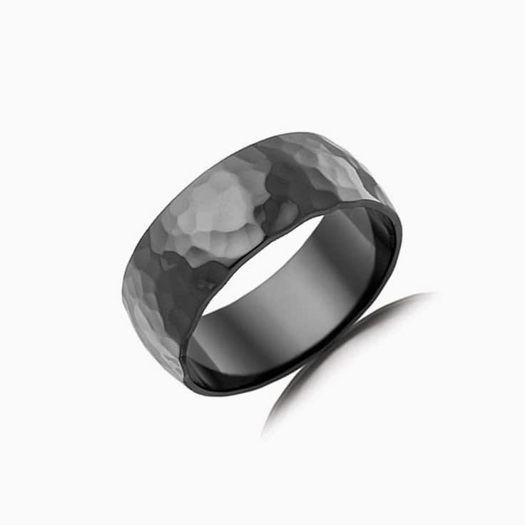 Hammered Finish Zirconium Wedding Band