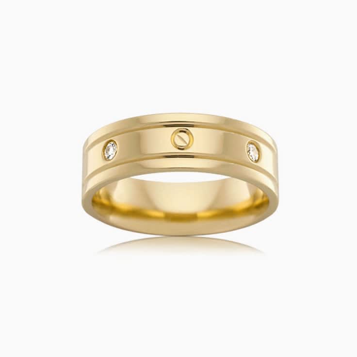 Diamond Grooved Mens Ring F3421