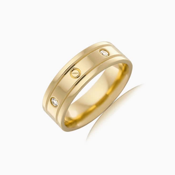 Diamond Grooved Mens Ring F3421