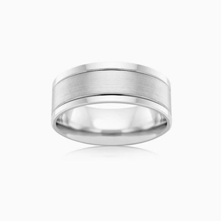 Double grooved mens wedding ring F3985