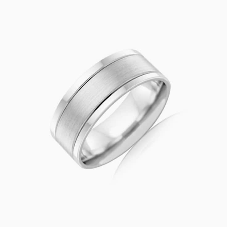 Double grooved mens wedding ring F3985