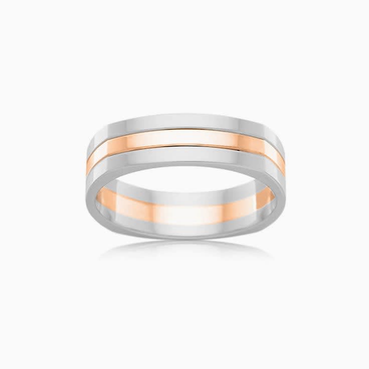 Two Tone Grooved Mens Ring 2T2979