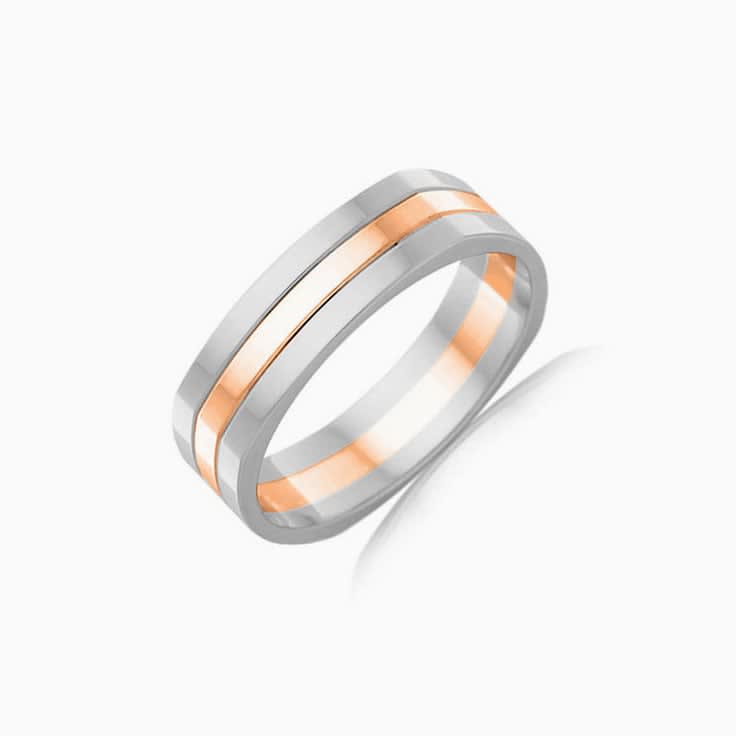 Two Tone Grooved Mens Ring 2T2979