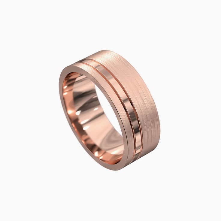 Gold Wedding Band With Polished Groove