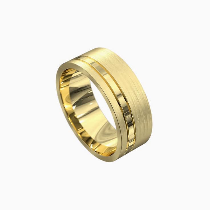 Gold Wedding Band With Polished Groove