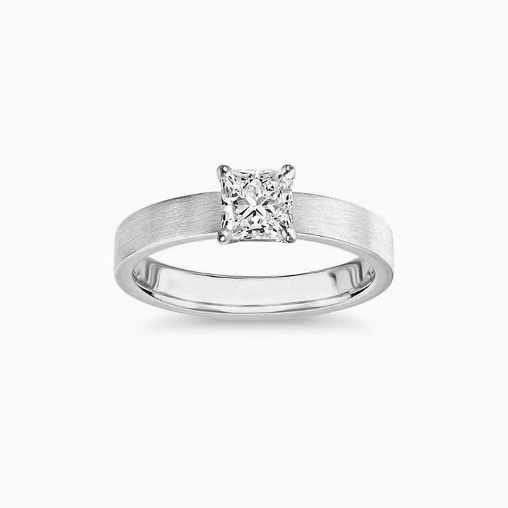 Matte Two Tone Solitaire Diamond Engagement Ring