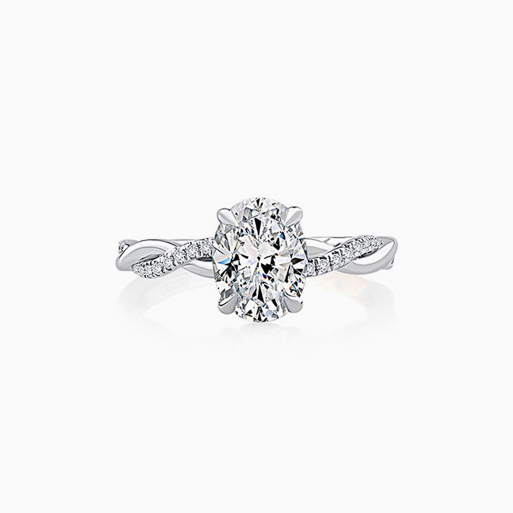 Twisted Shank Oval Diamond Engagement Pave Ring