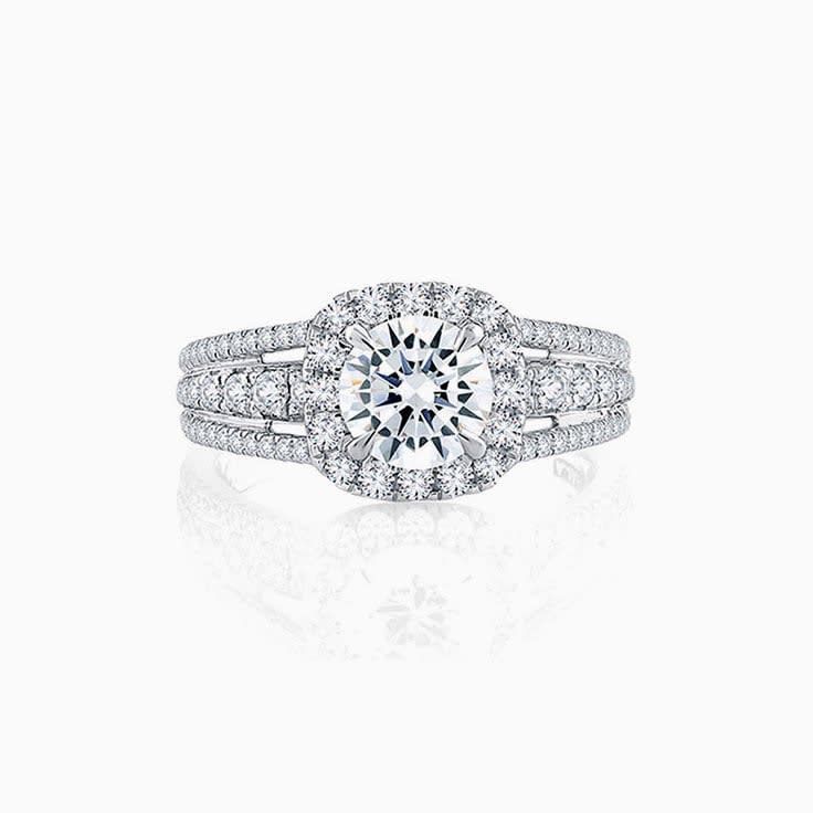Classic Round Diamond Engagement Triple Split Shank Ring