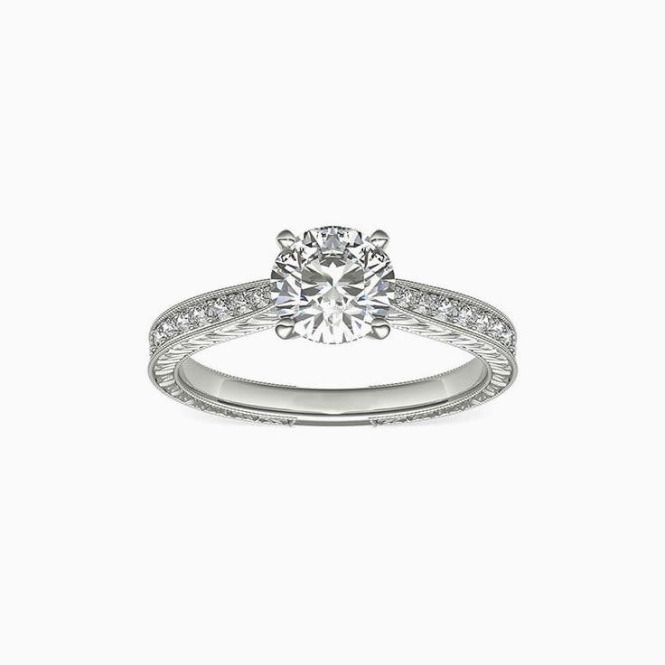 Hand Engraved Engagement Pave Ring