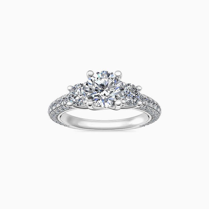 Round Brilliant Diamond Engagement Pave Ring