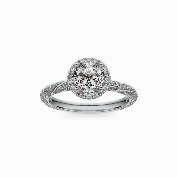 Round Brilliant Diamond Engagement Twisted Rope Ring