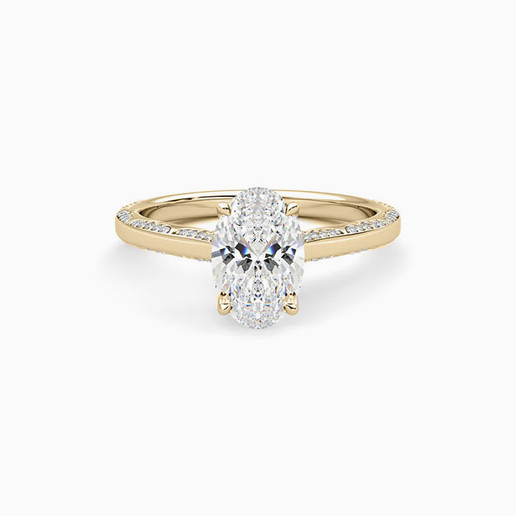 Classic Oval Diamond Engagement Bevelled Pave Ring