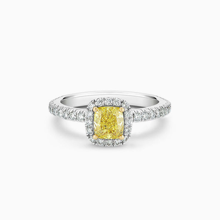 Classic Cushion Cut Yellow Diamond Engagement Ring