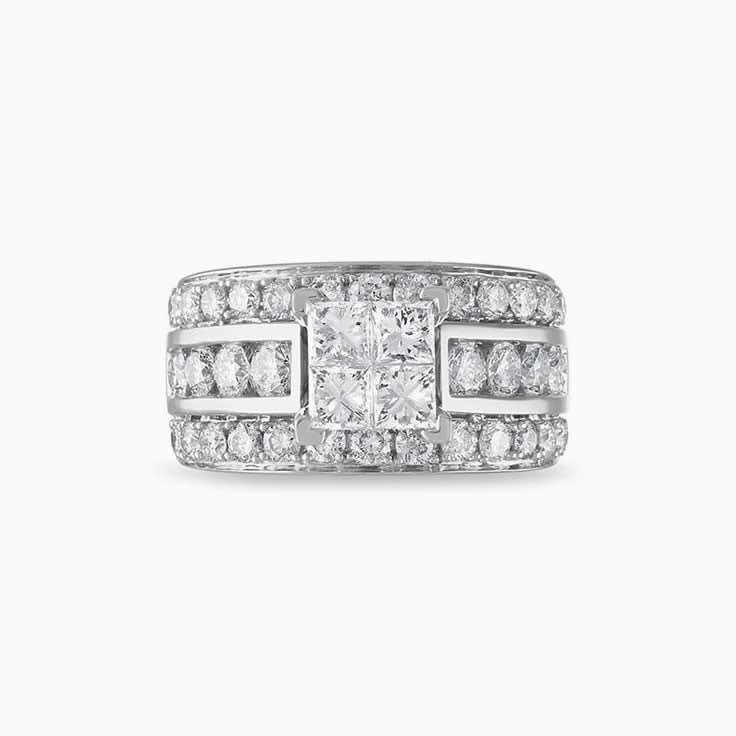 Channel Diamond Engagement Triple Shank Ring