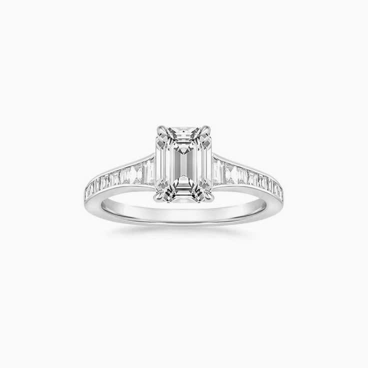 Classic Emerald Diamond Engagement Channel Ring