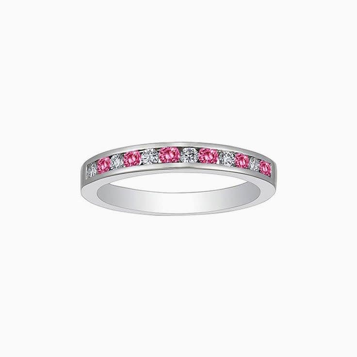 Pink sapphire and diamond wedding ring