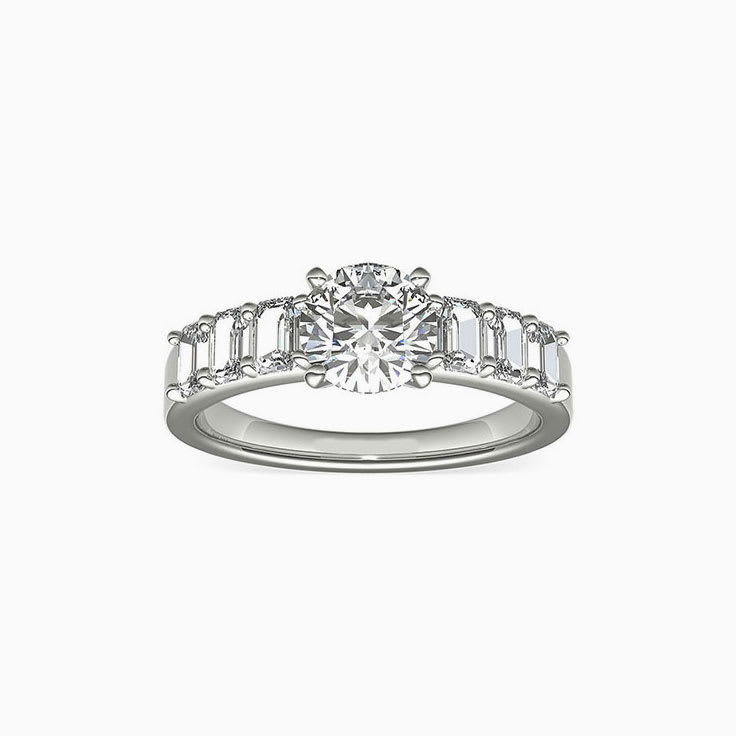 Brilliant Round And Emerald Cut Diamond Engagement Ring