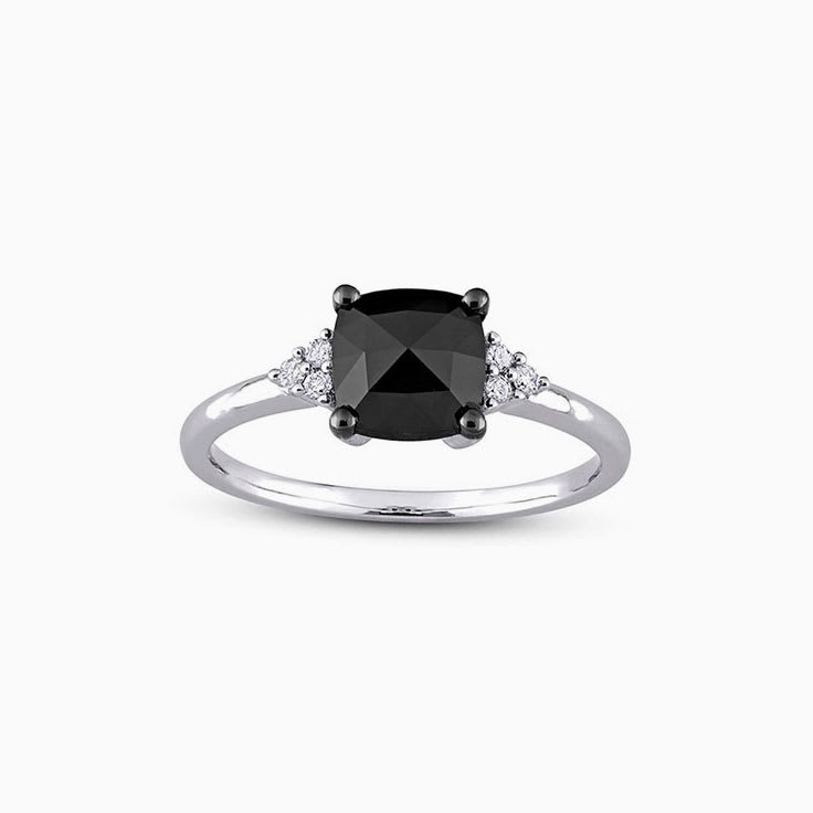 Cushion cut black diamond engagement ring