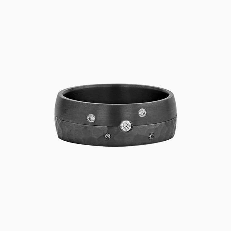 Hammered Tantalum Ring With Diamonds