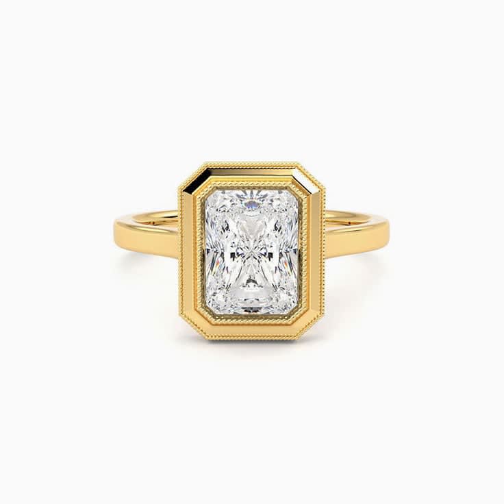Classic Radiant Cut Diamond Engagement Milgrain Band