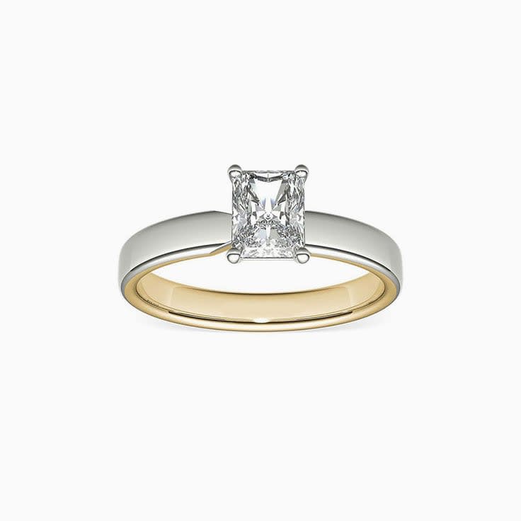 Two Tone Radiant Cut Diamond Engagement Ring