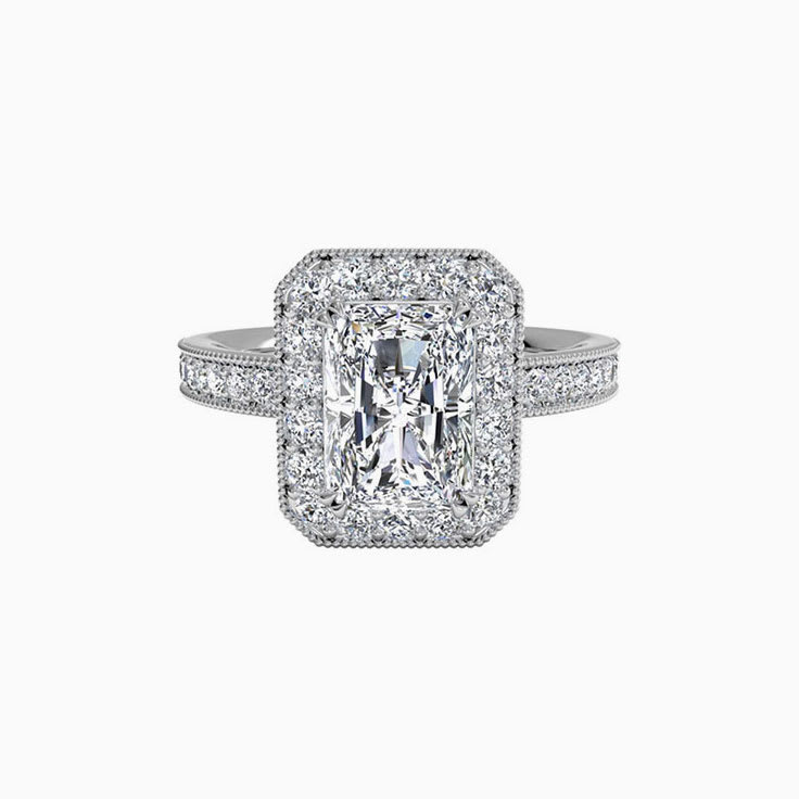 Radiant Cut Diamond Engagement Milgrain Edged Ring
