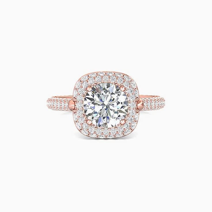 Round Brilliant Diamond Engagement Double Halo Ring