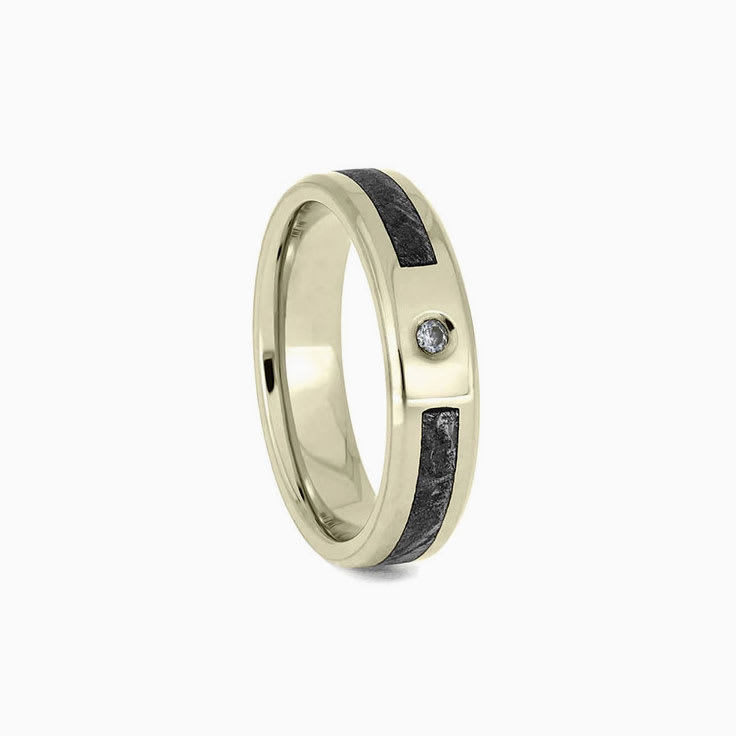 Mens Meteorite And Diamond Wedding Ring In Solid Gold