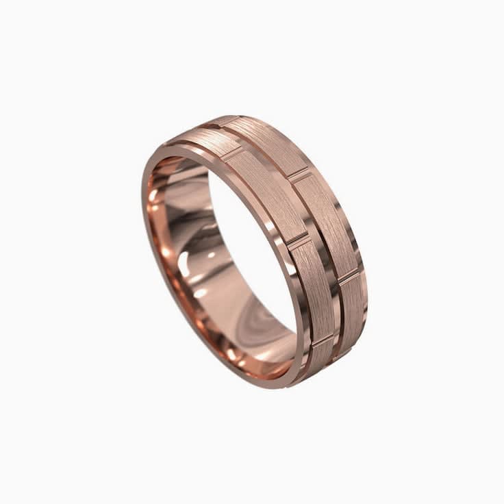 Handcarved Grooved Mens Ring 5046