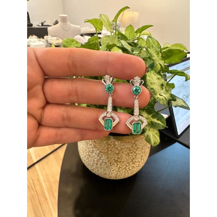 Green Zirconium And Diamond Earrings