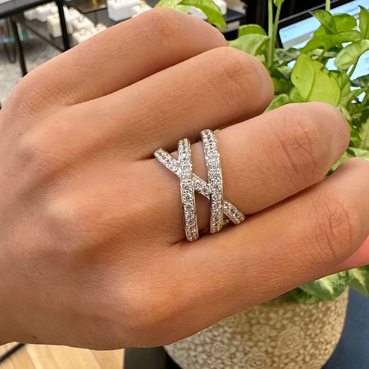 Double Crossover Pave Ring