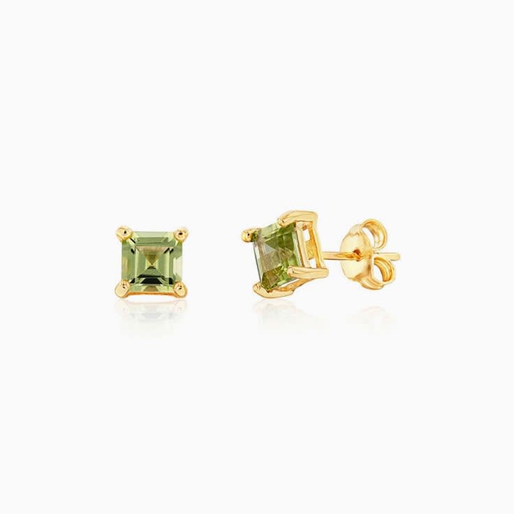 Princess Cut Peridot Studs