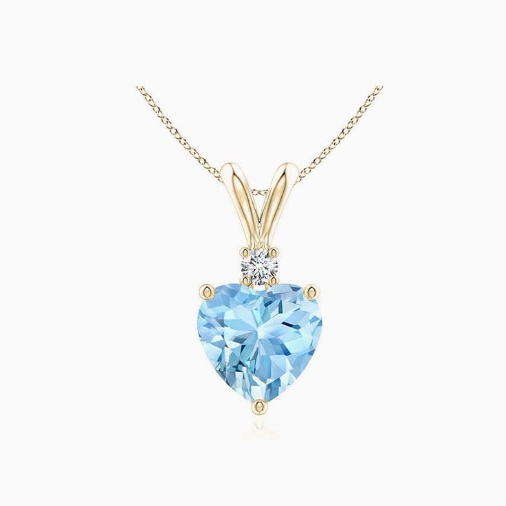 Heart Aquamarine And Diamond Pendant