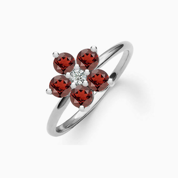 Flower Garnet And Diamond Ring