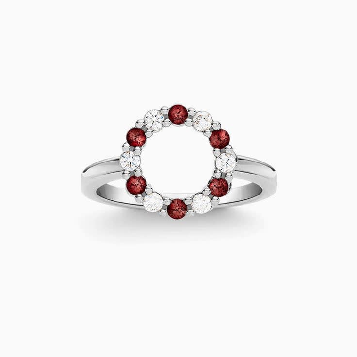 Circle Diamond And Garnet Ring