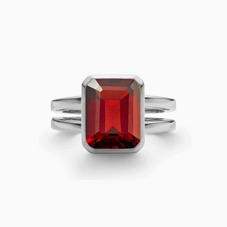 Emerald Cut Garnet On Split Shank Band