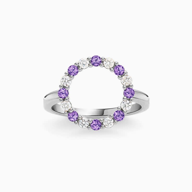 Open Circle Diamond And Amethyst Ring