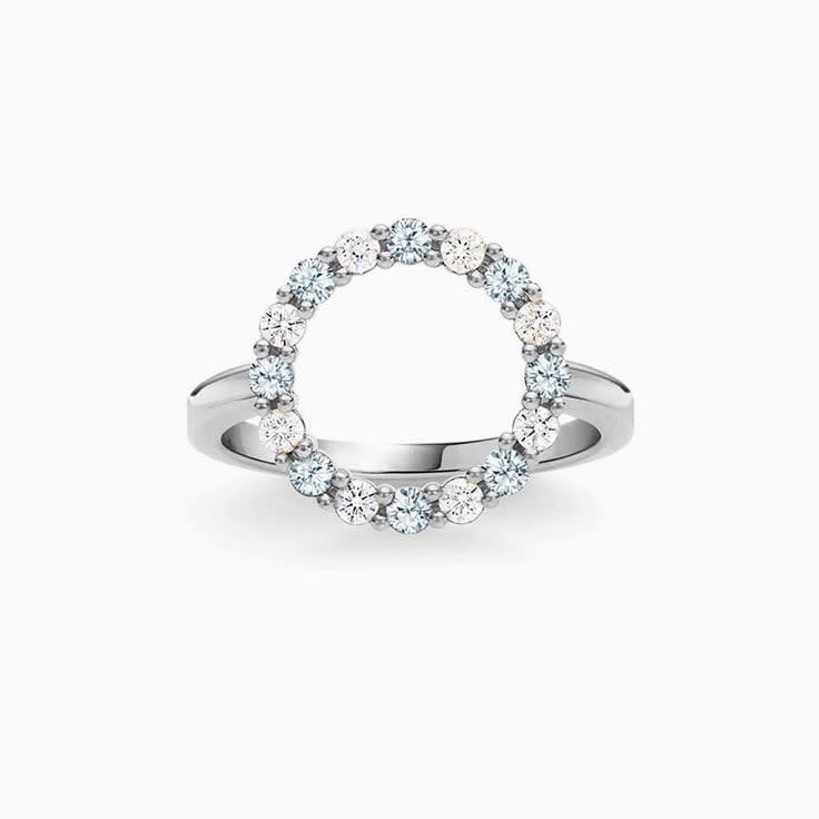 Open Circle Diamond And Aquamarine Ring
