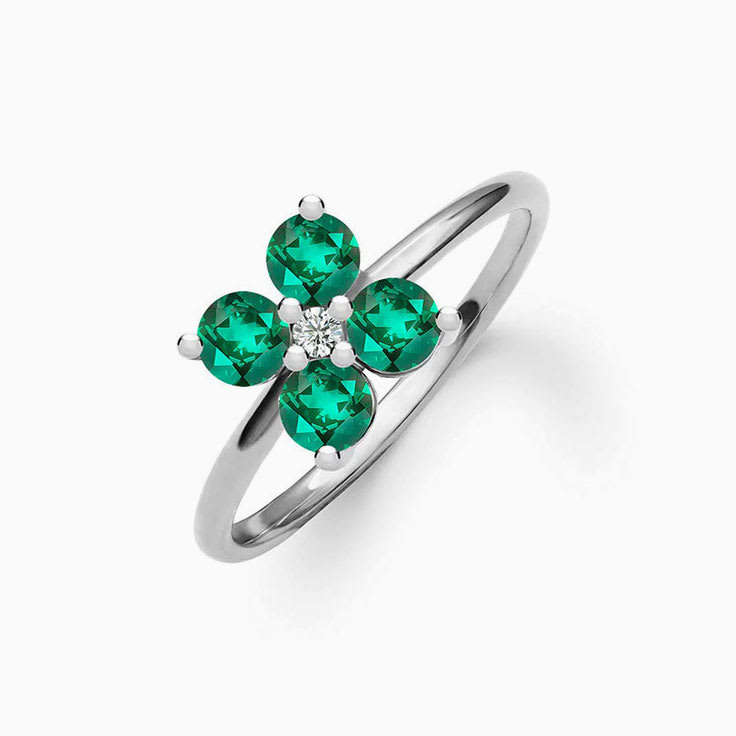 Quatrefoil Emerald And Diamond Ring