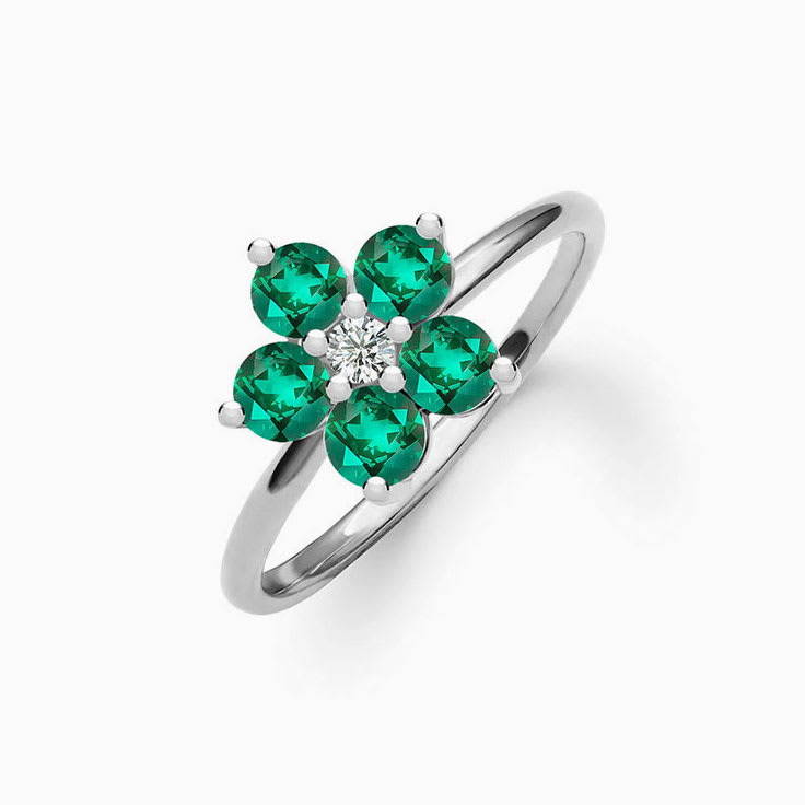 Flower Emerald And Diamond Ring