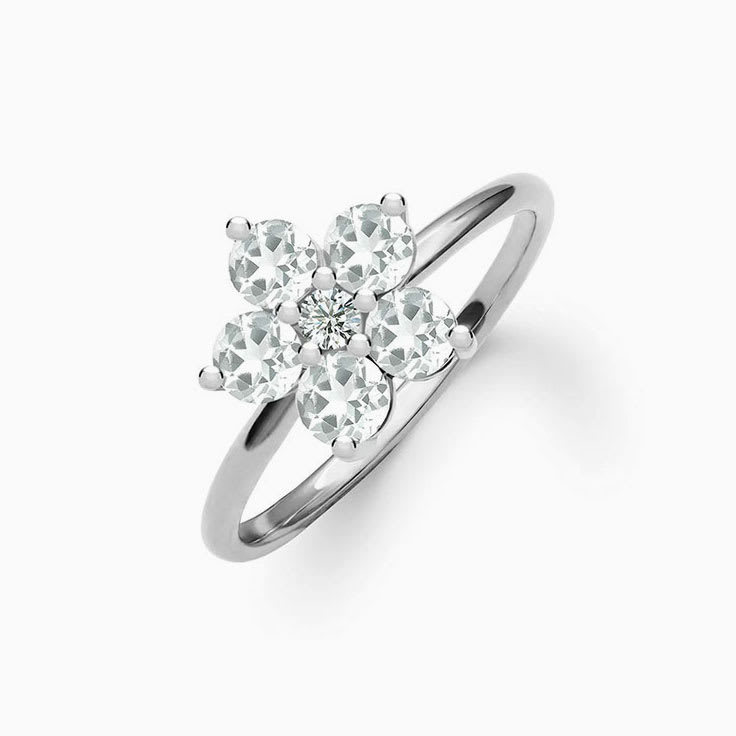 Flower White Topaz And Diamond Ring