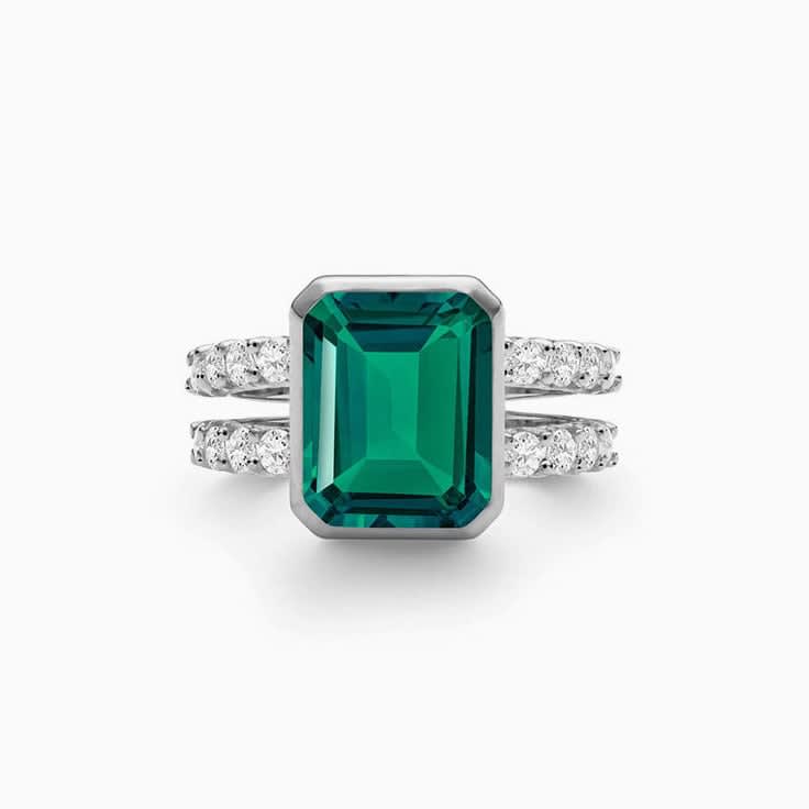 Emerald And Diamond Split Band