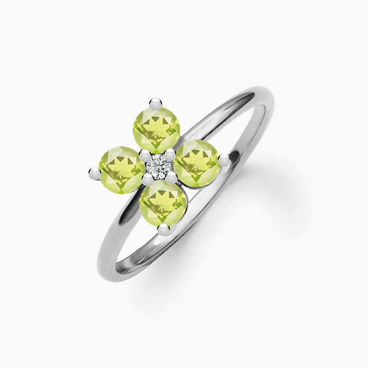 Quatrefoil Peridot And Diamond Ring