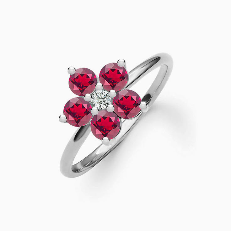 Flower Ruby And Diamond Ring