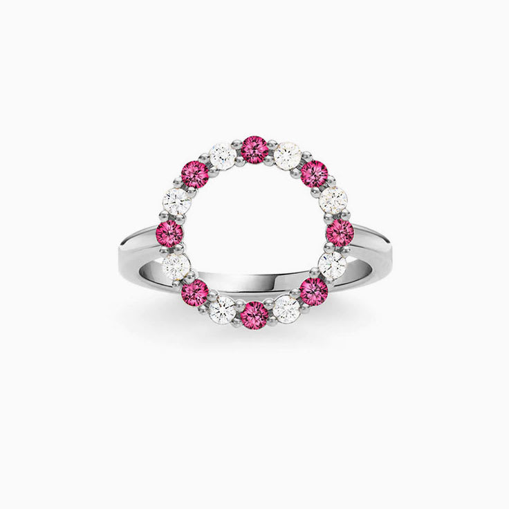 Open Circle Diamond And Ruby Ring