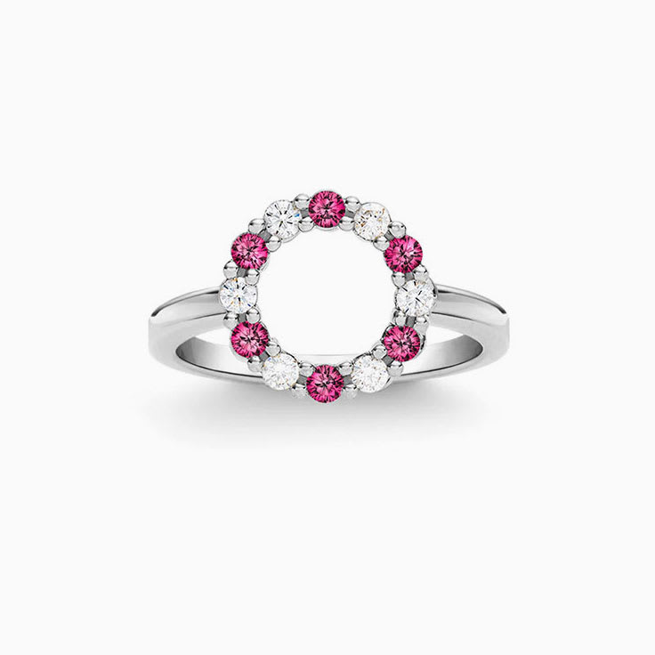 Circle Diamond And Ruby Ring