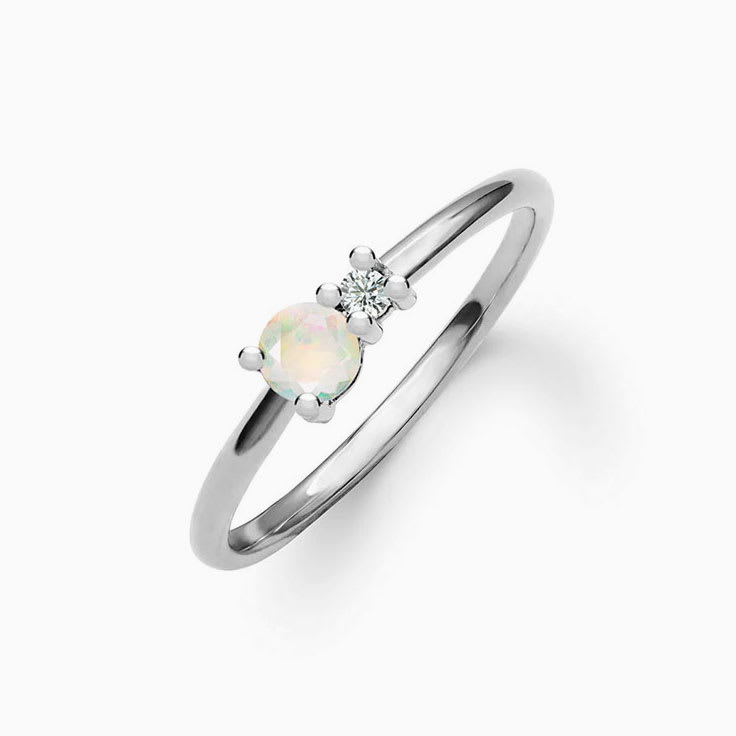 Round Opal And Diamond Ring